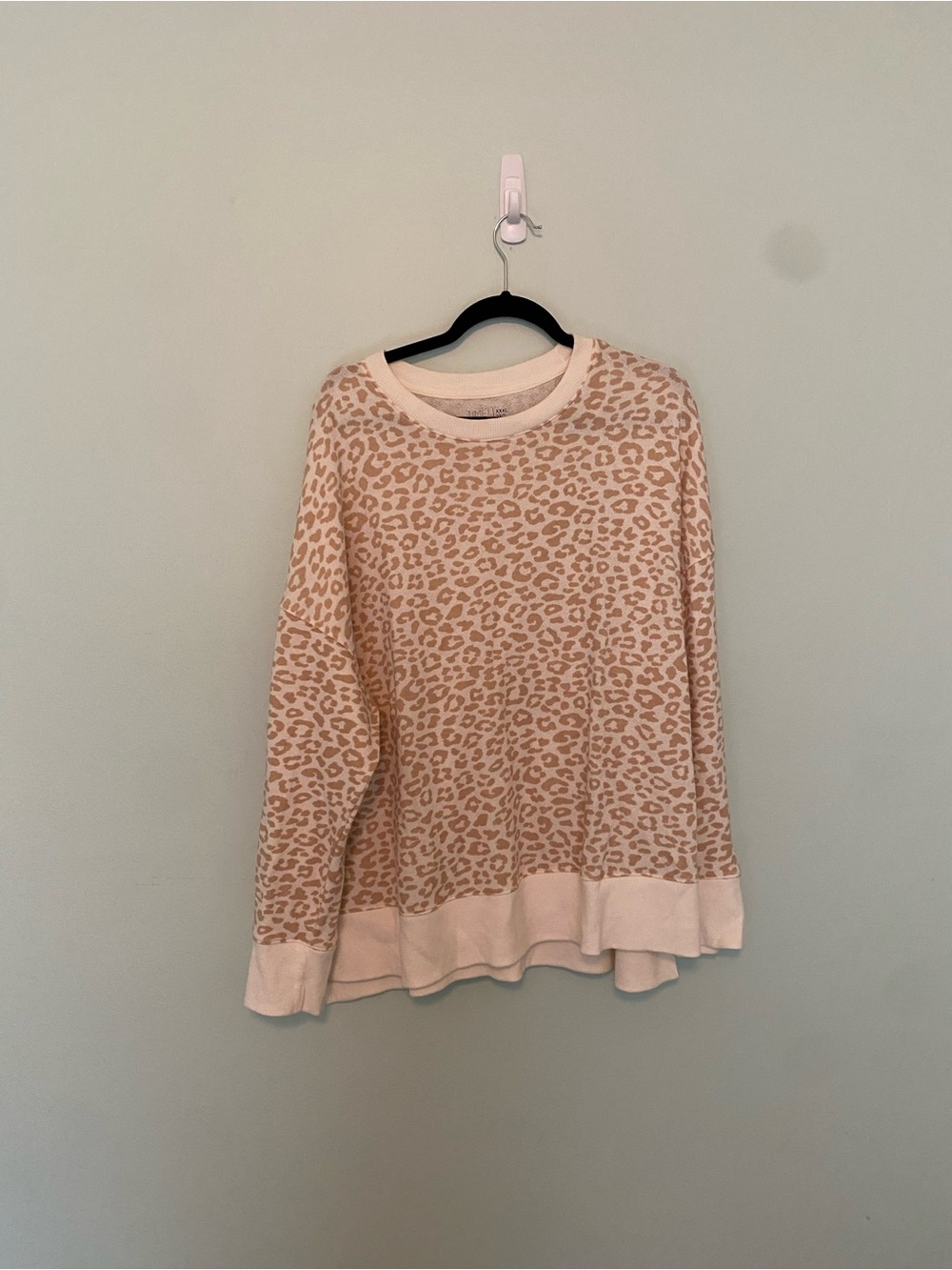 Time and Tru Beige Leopard Print Crewneck Sweater